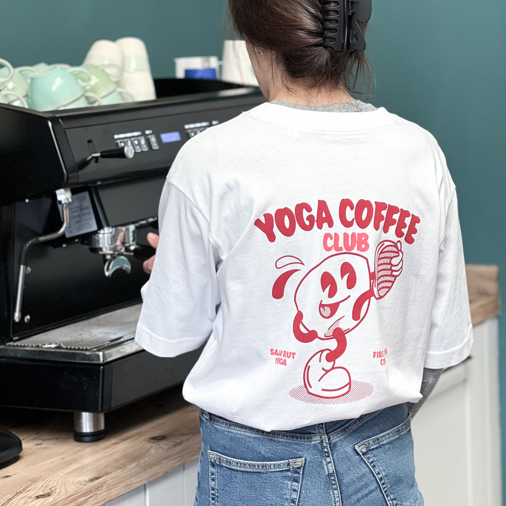 FIRE & FLOW YOGA COFFEE CLUB T-SHIRT (WHITE)