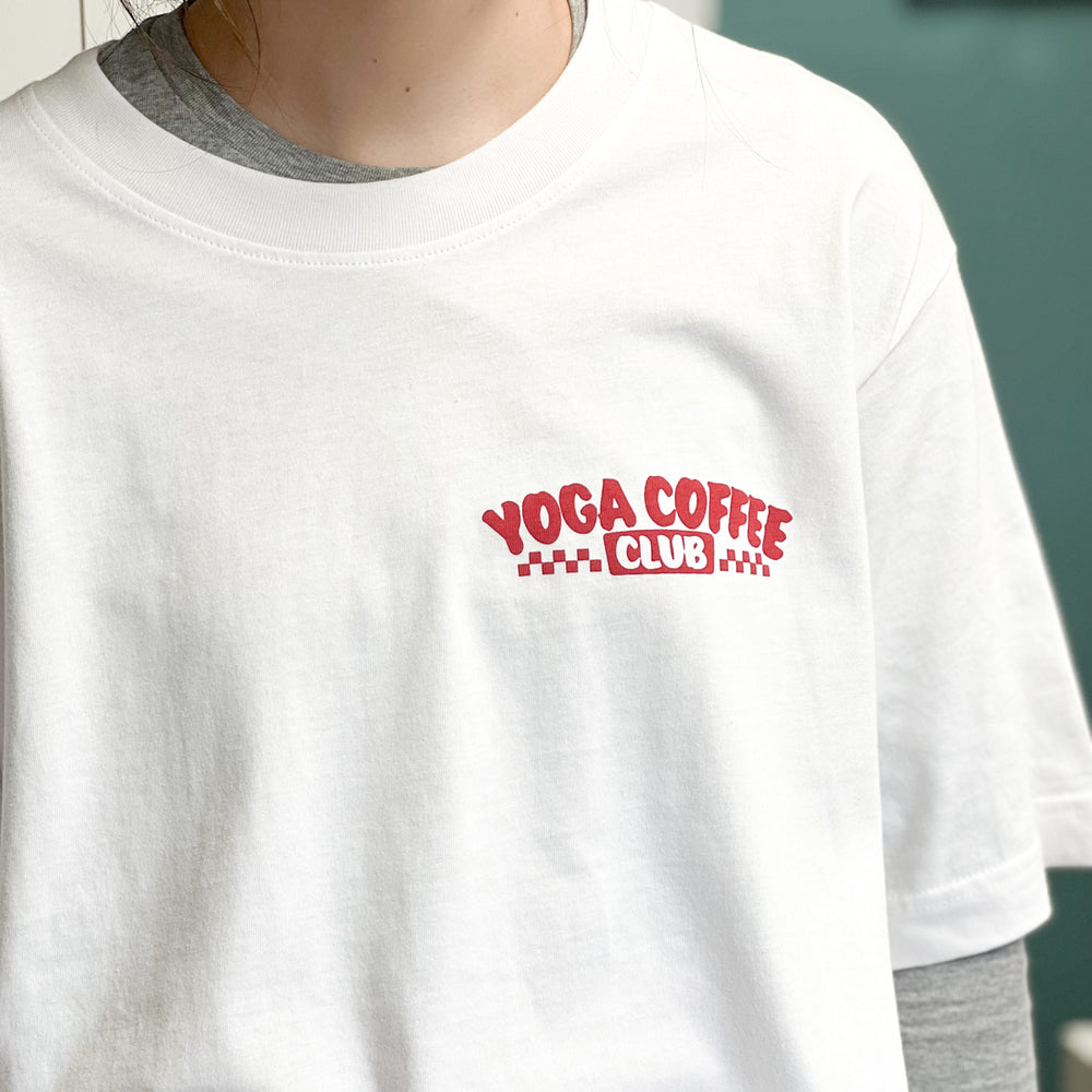 FIRE & FLOW YOGA COFFEE CLUB T-SHIRT (WHITE)